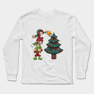 Christmas Elves Decorating Tree Long Sleeve T-Shirt